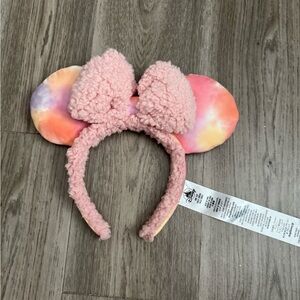 Pink Fuzzy Bow Tie-Dye Minnie Mouse Ear Headband